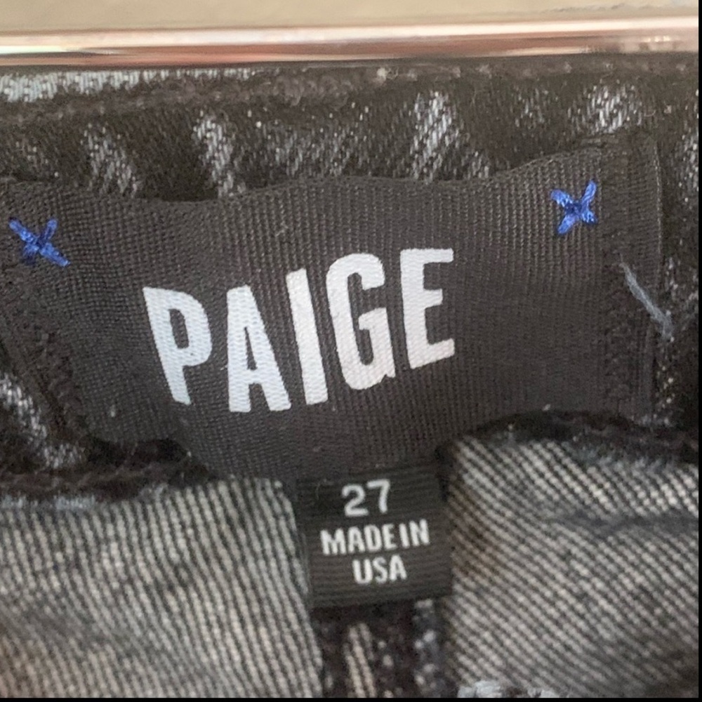 PAIGE Brigitte Fringe Trimmed Mid-Rise Slim Jeans Black Size 27 - Picture 2 of 16